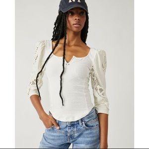Free People Brunch Date Henley Top in Moonglow